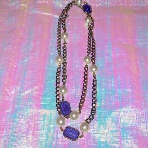 Costume Jewelry Purple faux pearl brass tone necklace